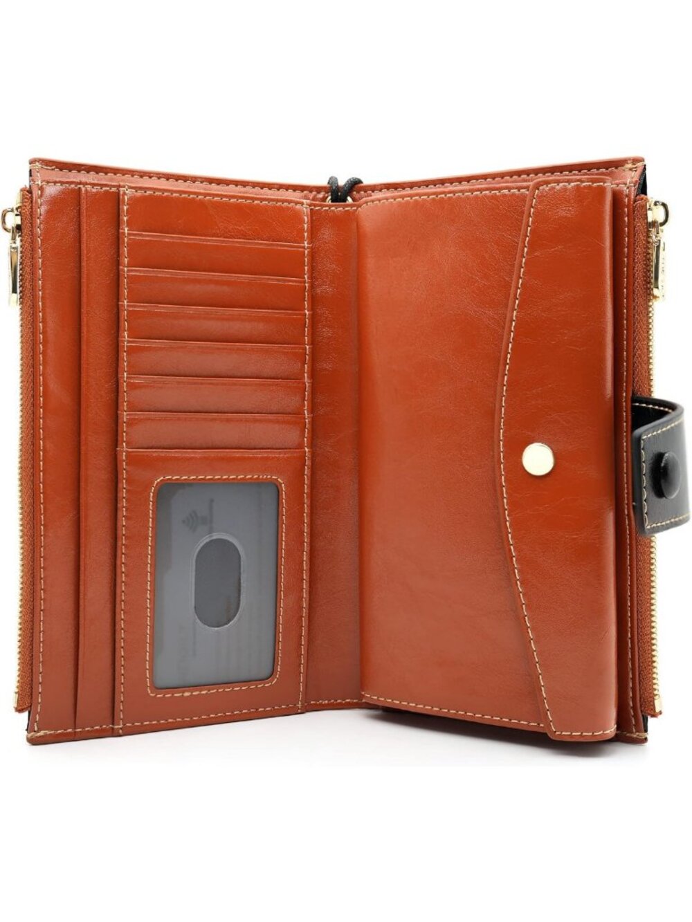 Stylish Women's RFID Leather Wristlet Wallet with Phone Pocket - Brown